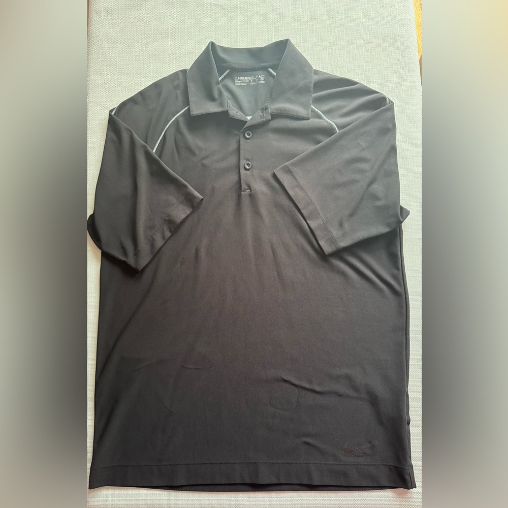 Nike ✔️ Golf Fit Dry Solid Black White Accent Polo Collared Shirt Small VGUC